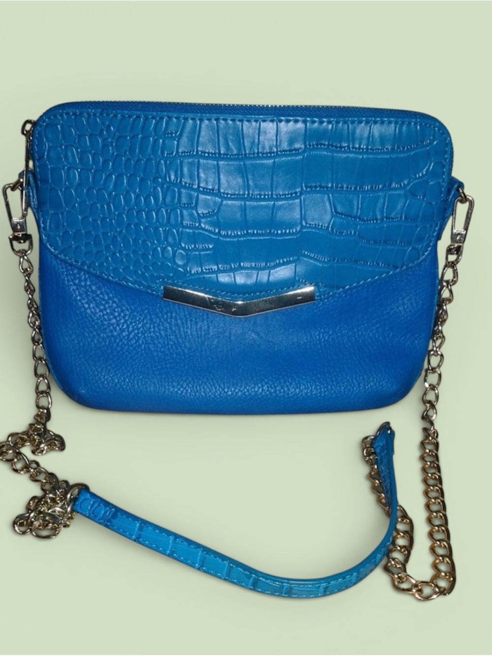 Olivia + Joy Electric Blue Croc-Embossed Chain Crossbody